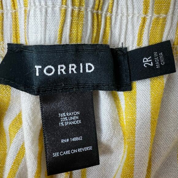 Torrid Pull One Wide Leg Linen Pants High-Rise Stretch Yellow Striped Sz 2R/2XL - Picture 9 of 11